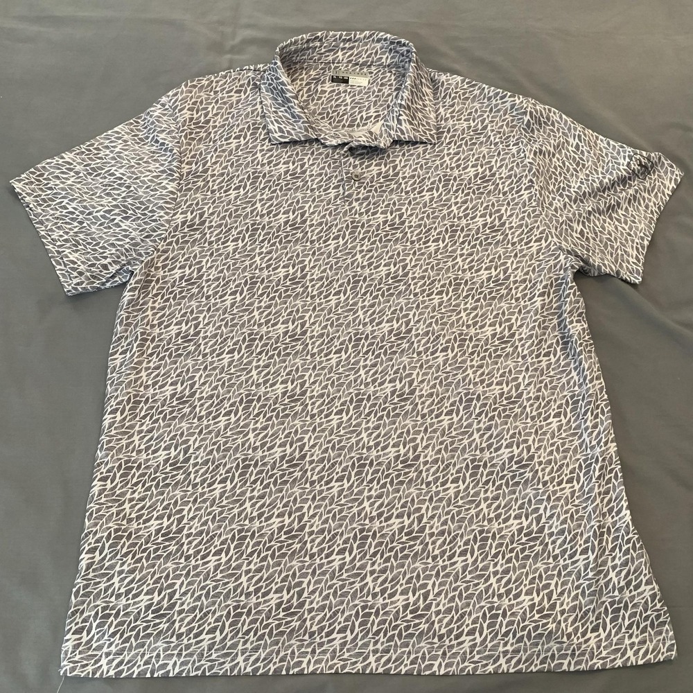 PGA TOUR Polo Shirt Mens XL Gray Leaf Print PRO SERIES Athletic Performance Golf